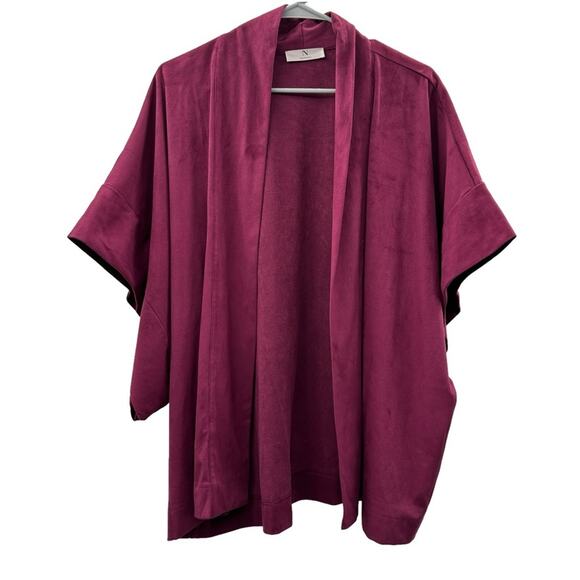 Natori Faux Suede Burgundy Cropped Kimono Half Sleeve Topper Size L - Picture 2 of 10
